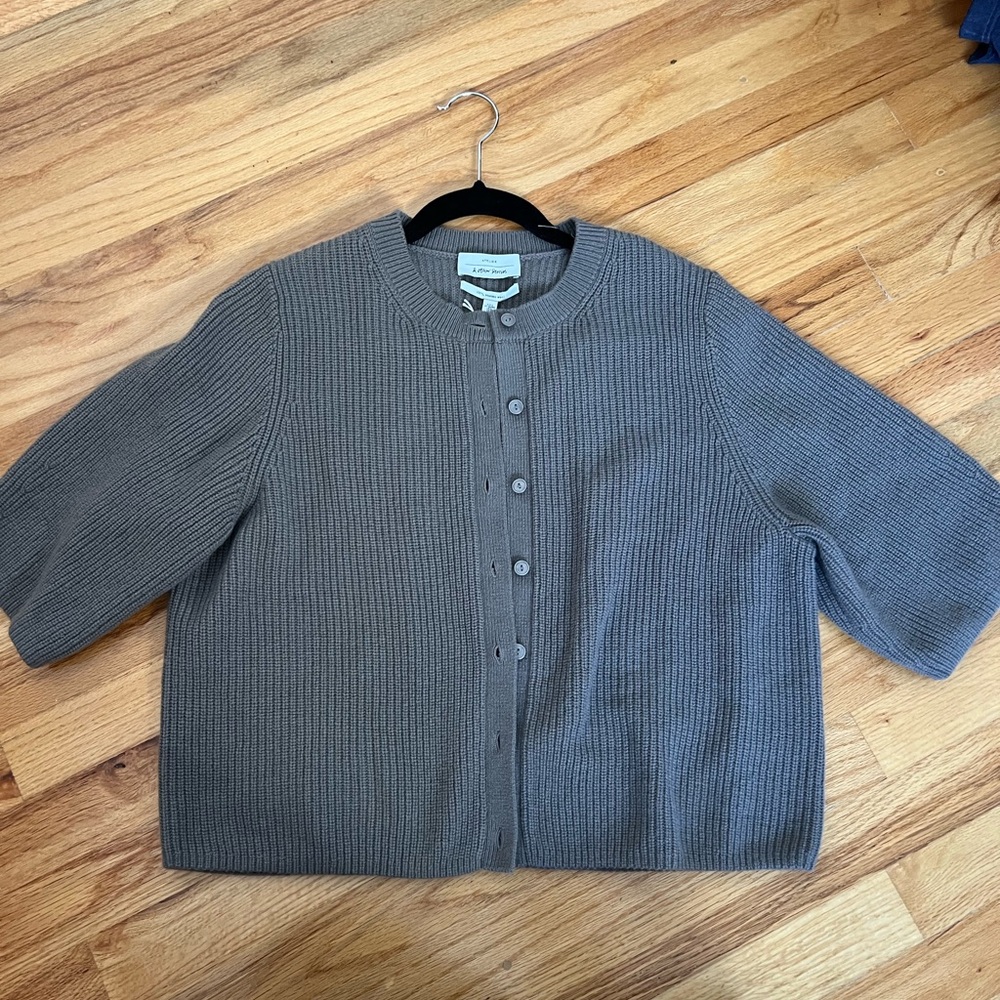 & Other Stories Taupe Ribbed Merino Wool Cardigan